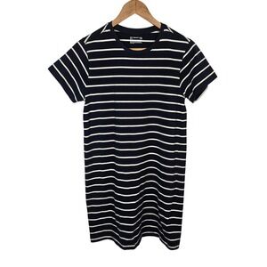 Pact Organic Women Small Navy Blue White Striped Short Sleeve T-Shirt Mini Dress